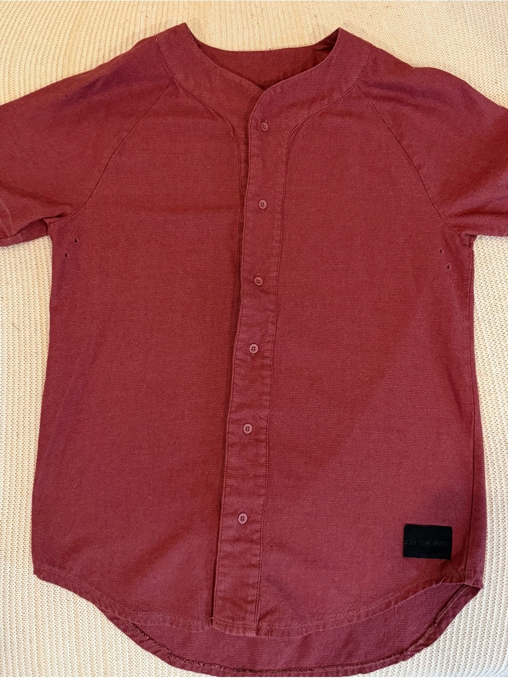 On the Byas Men's Button-Front Baseball Shirt in Burgundy
